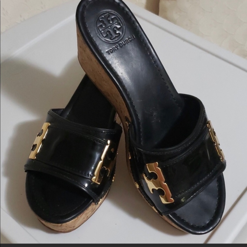 Tory Burch black cork wedge
